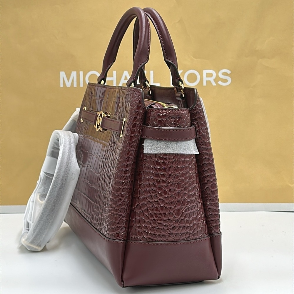 NWT MICHAEL MICHAEL KORS Reed
Large Croc-Embossed Leather Belted
Satchel Oxblood - Picture 5 of 16